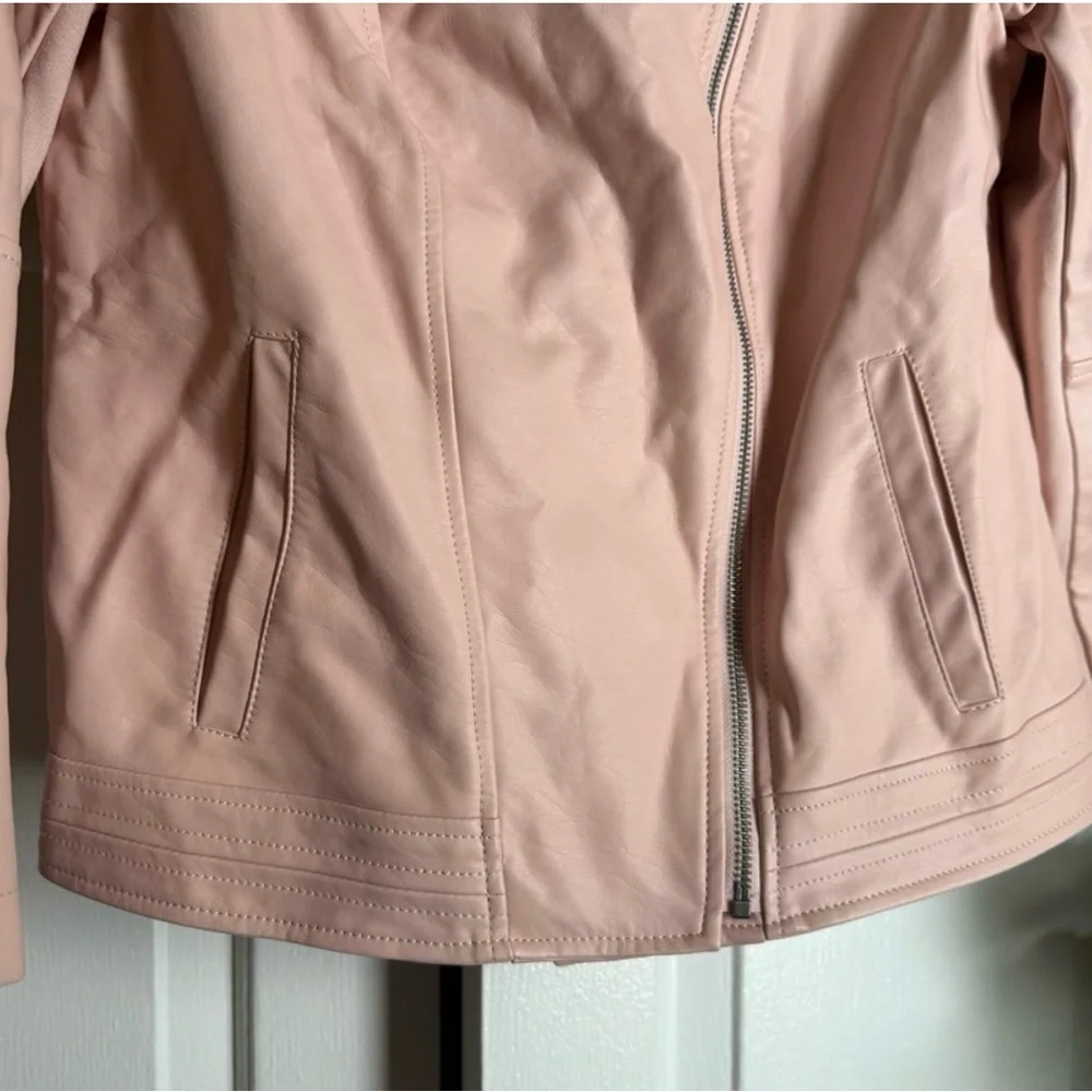 Embroidered Blush Pink Women's Faux Leather Jacket Sz M Moto Boho Baddie Rocker - Picture 6 of 10